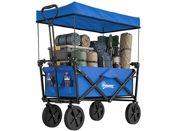 Carrinho De Transporte Dobrável Com Toldo Removível E Alça Ajustável Capacidade 100 Kg Para Campismo 97x52x105 Cm Azul