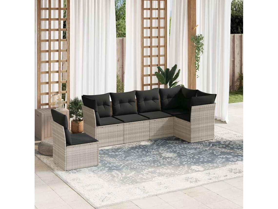 Vidaxl 6 Pcs Conj. Sofás Jardim Com Almofadões Vime Pe Cinzento-claro