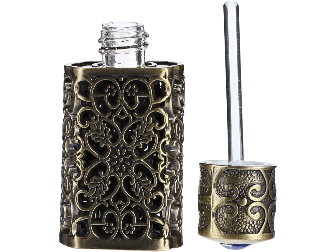 Frasco De Perfume De 3ml Em Vidro E Metal Verde Antigo