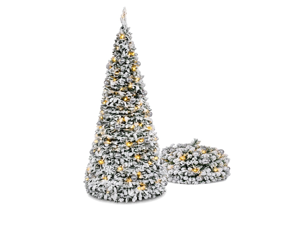 Árvore De Natal Klack 150 Cm Artificial Pop Up Nevada Com Bolas, Montagem Rápida