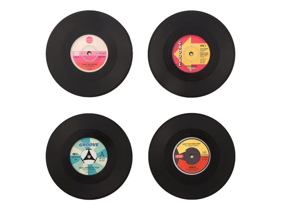 Bases para Copos Retro Discos de Vinil Pack de 4