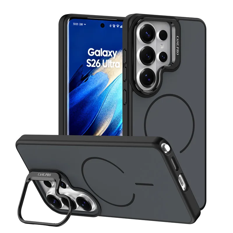 (preto, Galaxy S23 Ultra) Capa Magnética Fosca Para Celular Com Suporte Para Câmera E Proteção Contra Impactos.