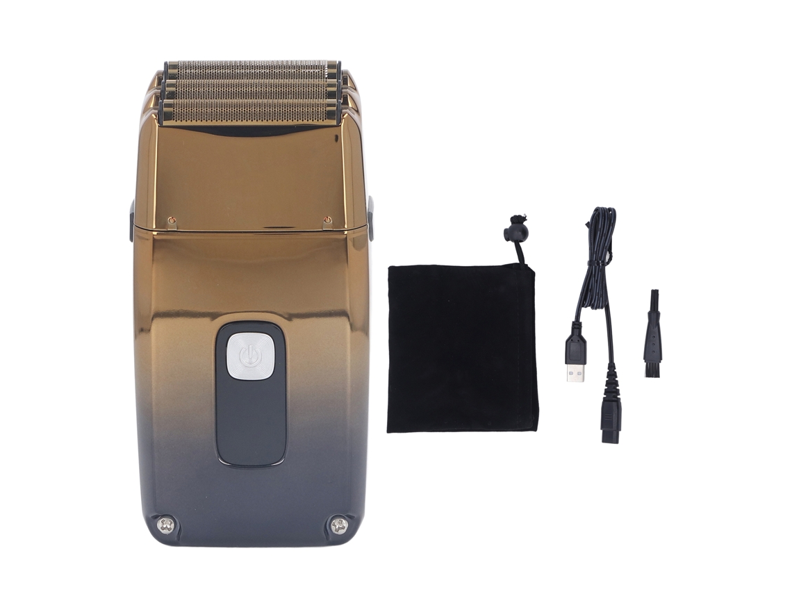 Tesoura de cabelo elétrica 2026 com 3 lâminas, visor LCD vermelho, recarregável e sem fio.