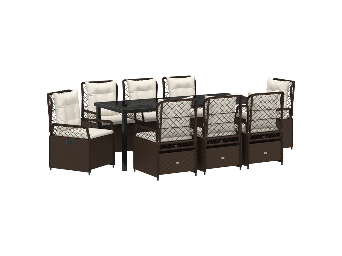 Conjunto 9 Conjunto De Jantar Para Jardim Vidaxl Castanho Vime Pe (200 X 80 X 73 Cm)