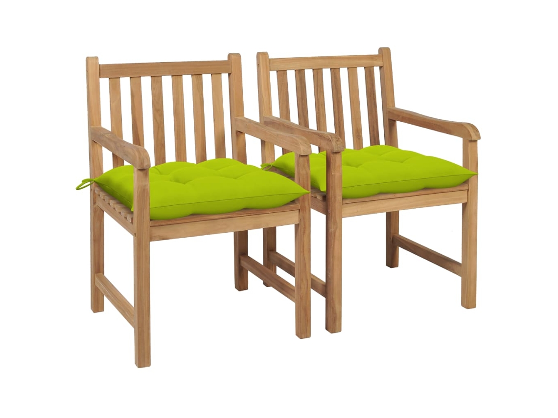Cadeiras Jardim C/ Almofadões Verde Brilhante 2 Pcs Teca Maciça Dkd Home Decor