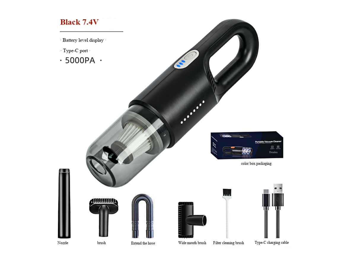 Aspirador Sem Fio Para Veículos Domésticos De Uso Duplo Preto 7.4v