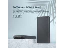 Oraimo Pilot 20000mAh Power Bank com carregamento rápido 2.1A, 2 USB, Preto | S/MARCA