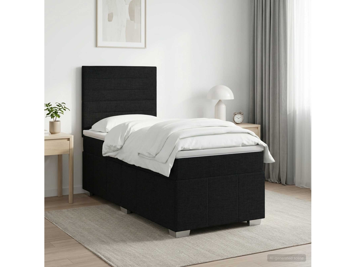 Vidaxl Cama Box Spring Com Colchão Preto 90 X 200 Cm Tecido