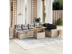 Vidaxl 9 Pcs Conjunto De Sofás P/ Jardim Com Almofadões Vime Pe Bege
