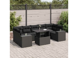 Vidaxl 8 Pcs Conjunto Sofás De Jardim Com Almofadões Vime Pe Preto
