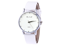 Relógio de Pulso Unissex de Quartzo com Pulseira de Couro Pu e Strass Dial Redondo Branco