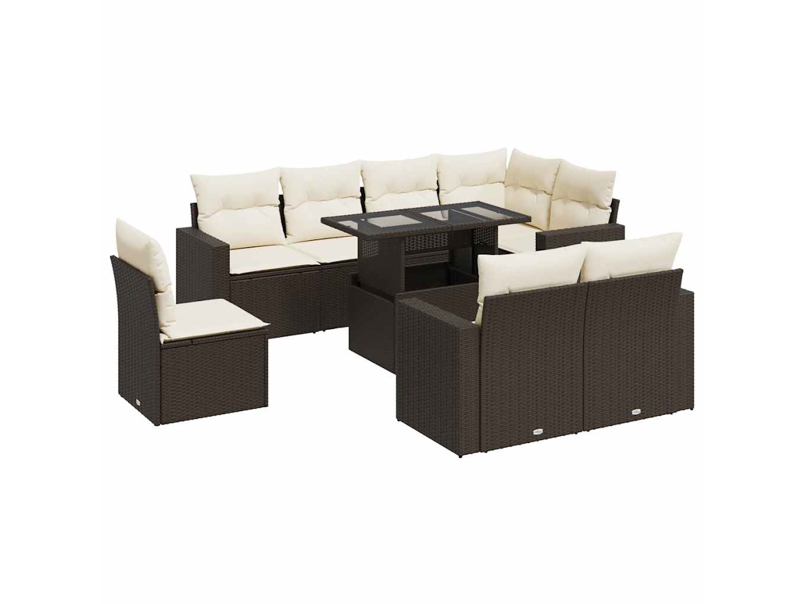Conjunto de 9 Sofás para Jardim com Almofadões Vime Pe Castanho MAISON EXCLUSIVE