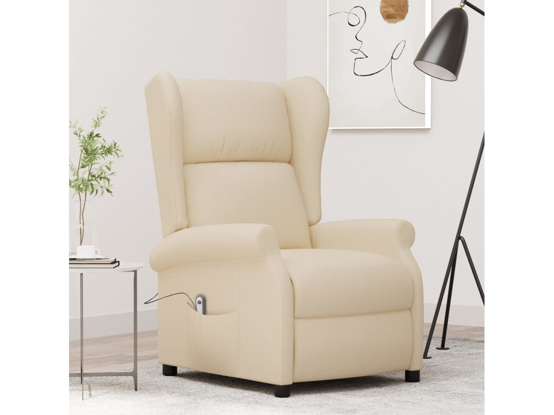 Vidaxl Poltrona Reclinável Elétrica Tecido Cor Creme