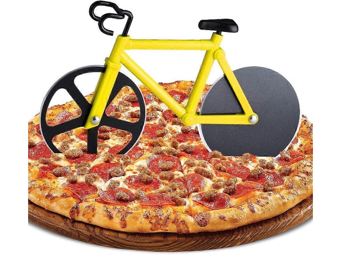 Cortador de Pizza em Forma de Bicicleta, Lâmina Doble de Aço Inoxidável com Revestimento Antiaderente e Suporte para Cozinha