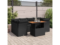 Vidaxl 7 Pcs Conjunto De Sofás P/ Jardim C/ Almofadões Vime Pe Preto