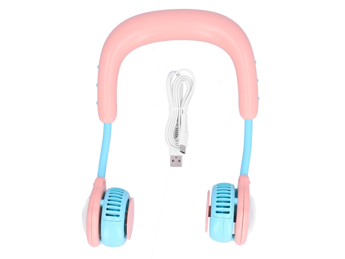 Ventilador de Pescoço Portátil Usb Recarregável para Crianças com 3 Velocidades e Bateria 4800mah Rosa | S/MARCA