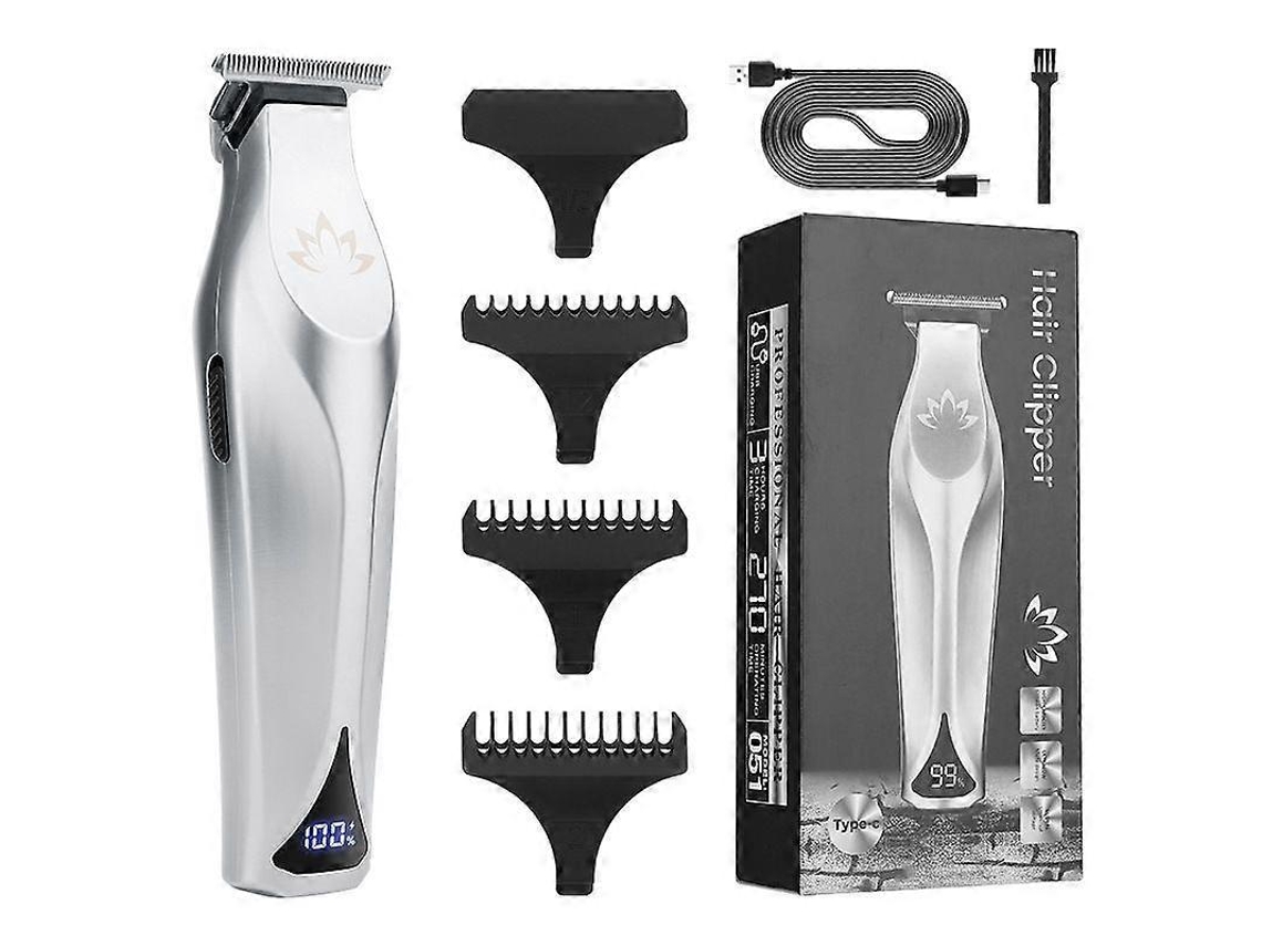 Máquina De Cortar Cabelo Elétrica Prata Com Ecrã Digital, Carregamento Usb