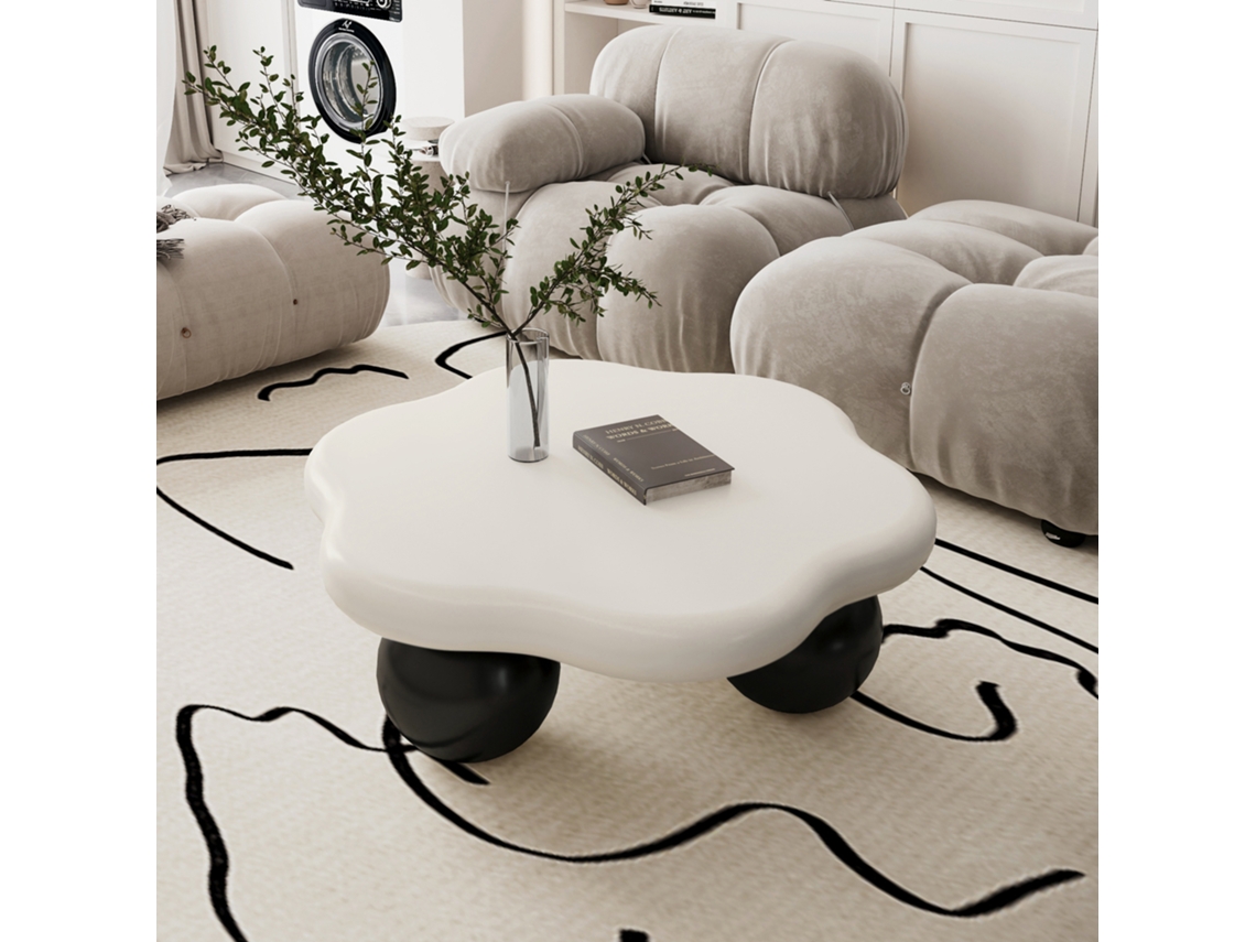 Mesa De Centro Modfu Redonda 80 Cm Preto E Branco Em Mdf