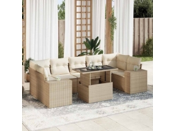 Vidaxl 8 Pcs Conjunto De Sofás P/ Jardim Com Almofadões Vime Pe Bege