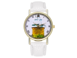 Relógio de Quartzo com Pulseira de Couro Estilo Simples Moderno para Jovens Branco