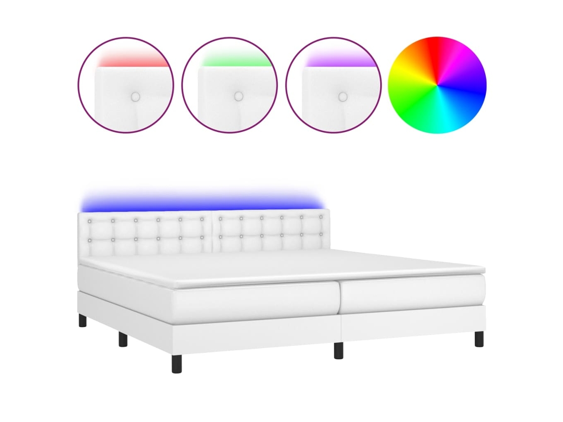 Cama Box Spring com Colchão LED 200x200 cm Couro Artificial Branco MAISON EXCLUSIVE