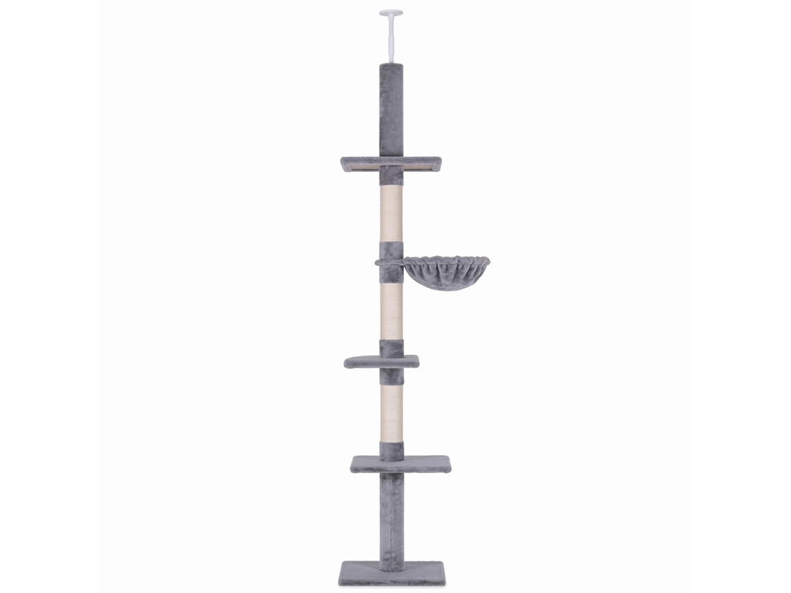 Árvore Arranhadora Para Fixar Ao Teto Altura Ajustável Com Plataformas Poste De Sisal 40x34x230-260cm Cinza