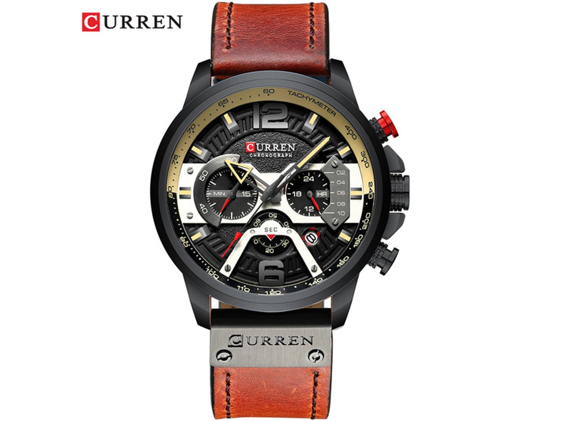 Relógio Masculino com Calendário, Mostrador Grande, À Prova D'água, Pulseira de Couro MDUG (vermelho)