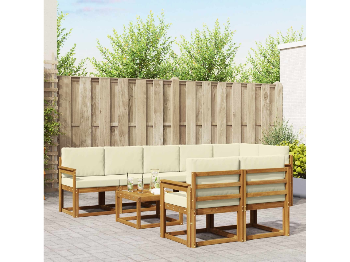 Vidaxl Conjunto De Sofás Para Exterior 9 Pcs Natural E Creme