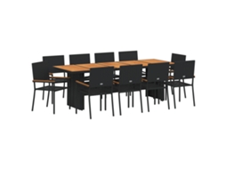 Conjunto 11 Jantar Ao Ar Livre Vidaxl Preto Vime Pe (240 X 90 X 75 Cm)