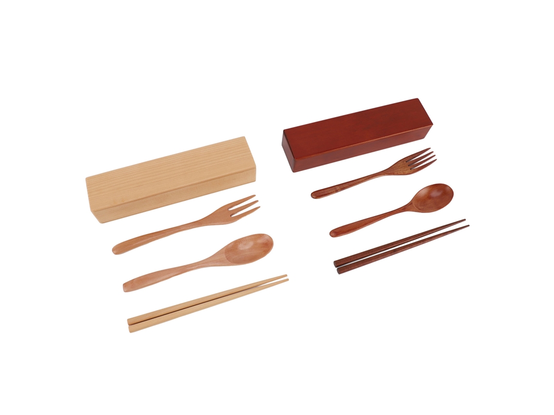 Conjunto De Talheres Pauzinhos Pauzinhos De Madeira Colher Garfo Estilo Japonês Com Caixa Utensílios Portáteis Louça Para Acampamento Almoço