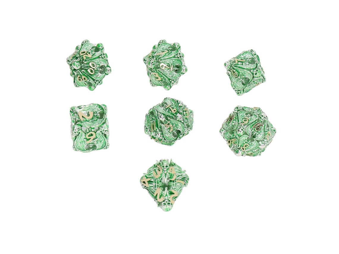 Mali 7pcs Dados Poliedros Ocos Caveira Padrão Cobre para Rpg Jogos de Tabuleiro Prata Verde