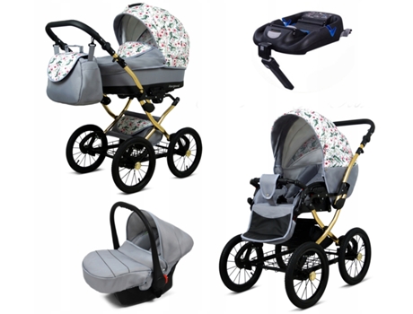 Carrinho de Bebé Multifuncional BABYLUX MARGARET GOLD 4 Em 1 -Wild Flowers - Ajustável e dobrável Construção leve em alumínio - Acessórios