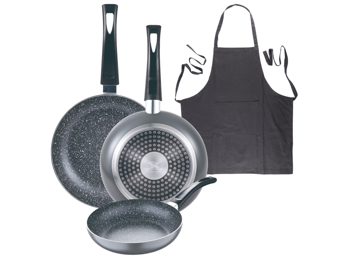 Conjunto De 3 Frigideiras De Mármore Bergner Soul Ø16ø20ø24cm Com Avental De Cozinha