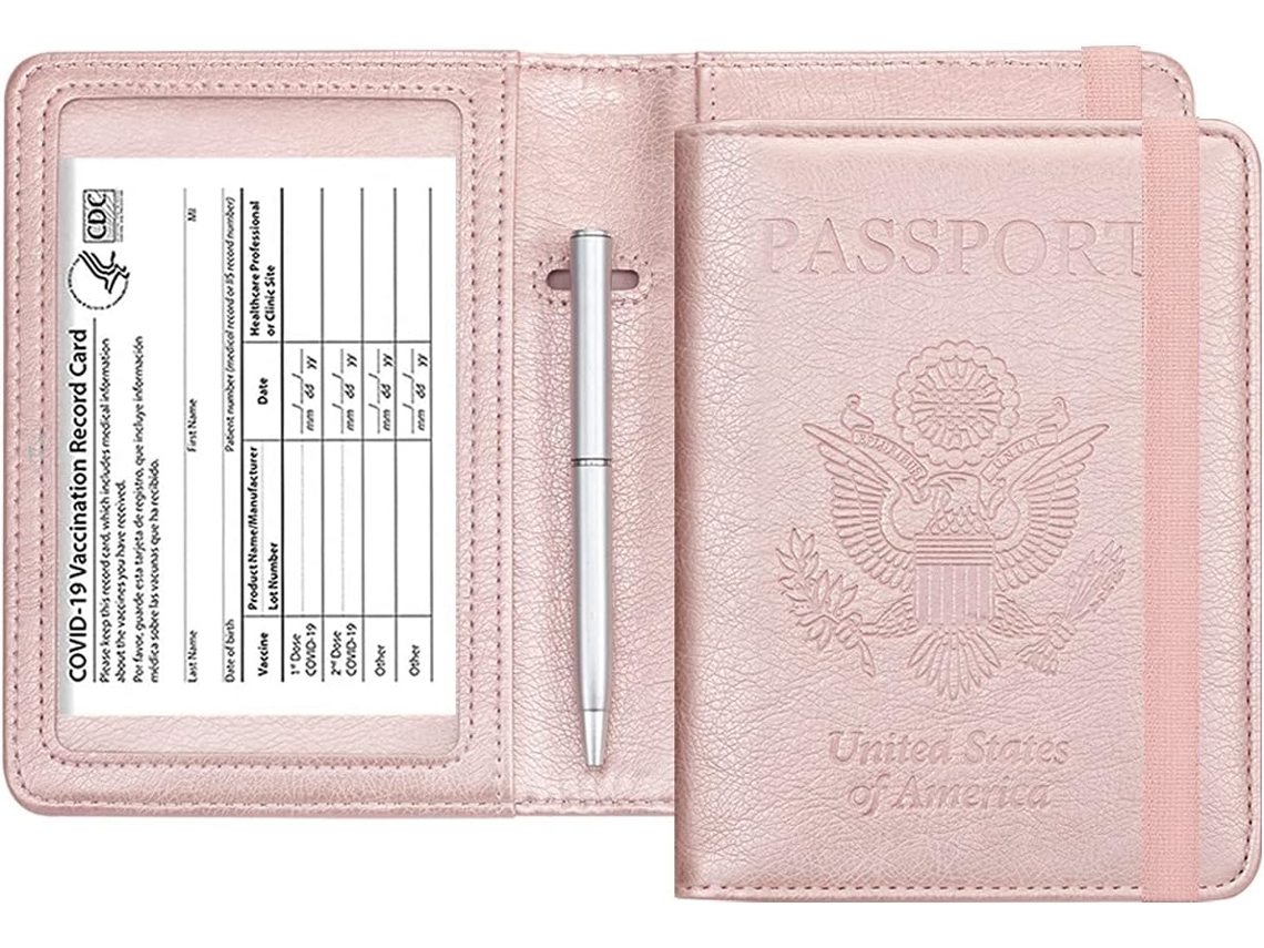 Porta-passaporte E Carteira De Vacinação Combinados, Carteira De Couro Com Elástico Para Viagens