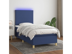 Cama Box Spring C/ Colchão E Led 90x200 Cm Tecido Azul
