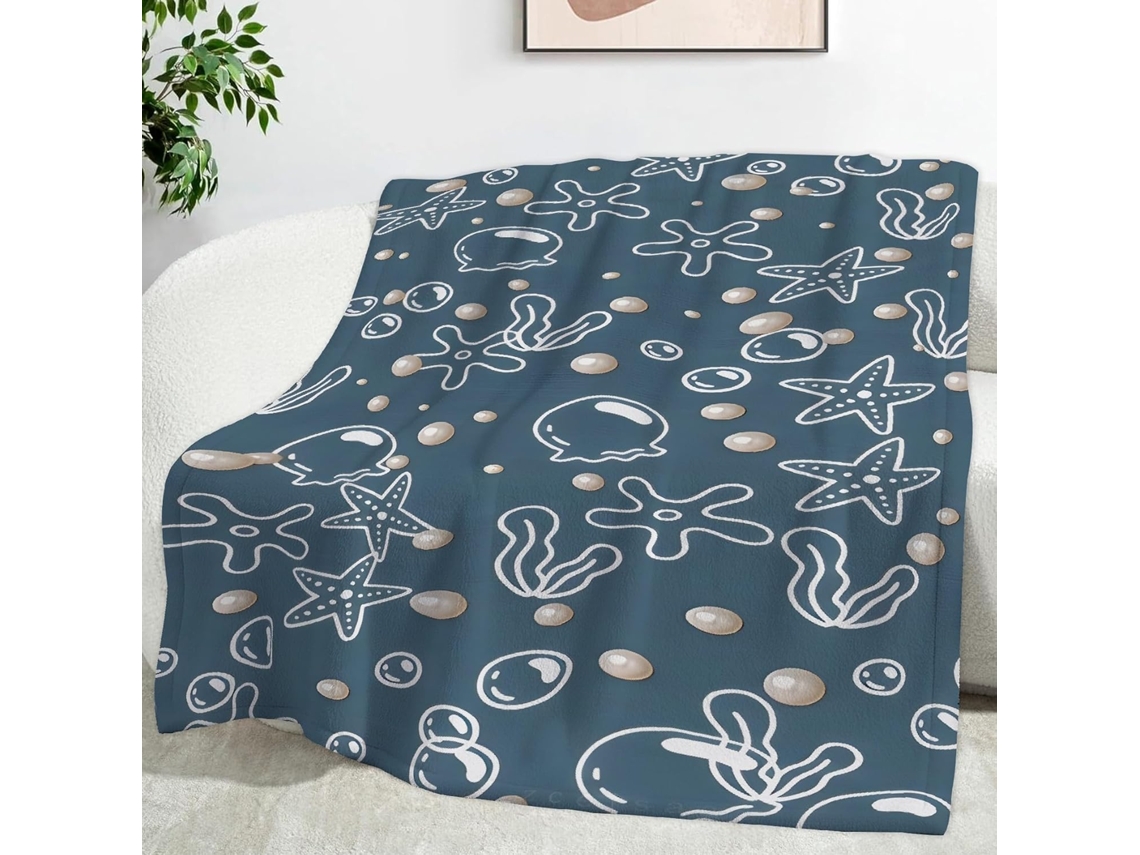 Manta com Estampa de Água viva Elementos do Oceano 130x150 Cm Multifuncional Macia e Aconchegante em Flanela I