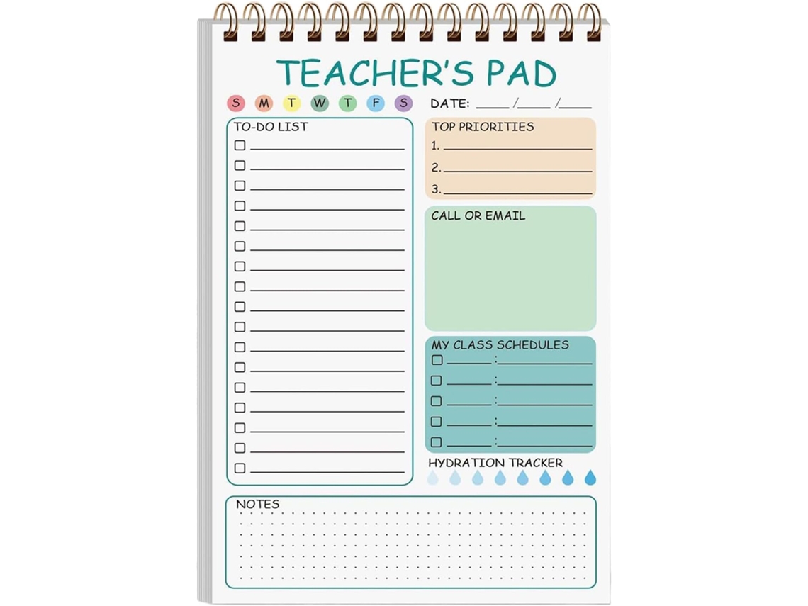 Bloco De Notas Para Professores, De 50 Folhas Com Encadernação Em Espiral Dupla, 14, 7 X 21 Cm, Ideal