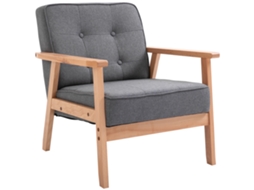 Poltrona Estilo Escandinavo Acolchoada com Capitonê em Tecido e Madeira 64.5x70x74cm Cinza BTFORUS