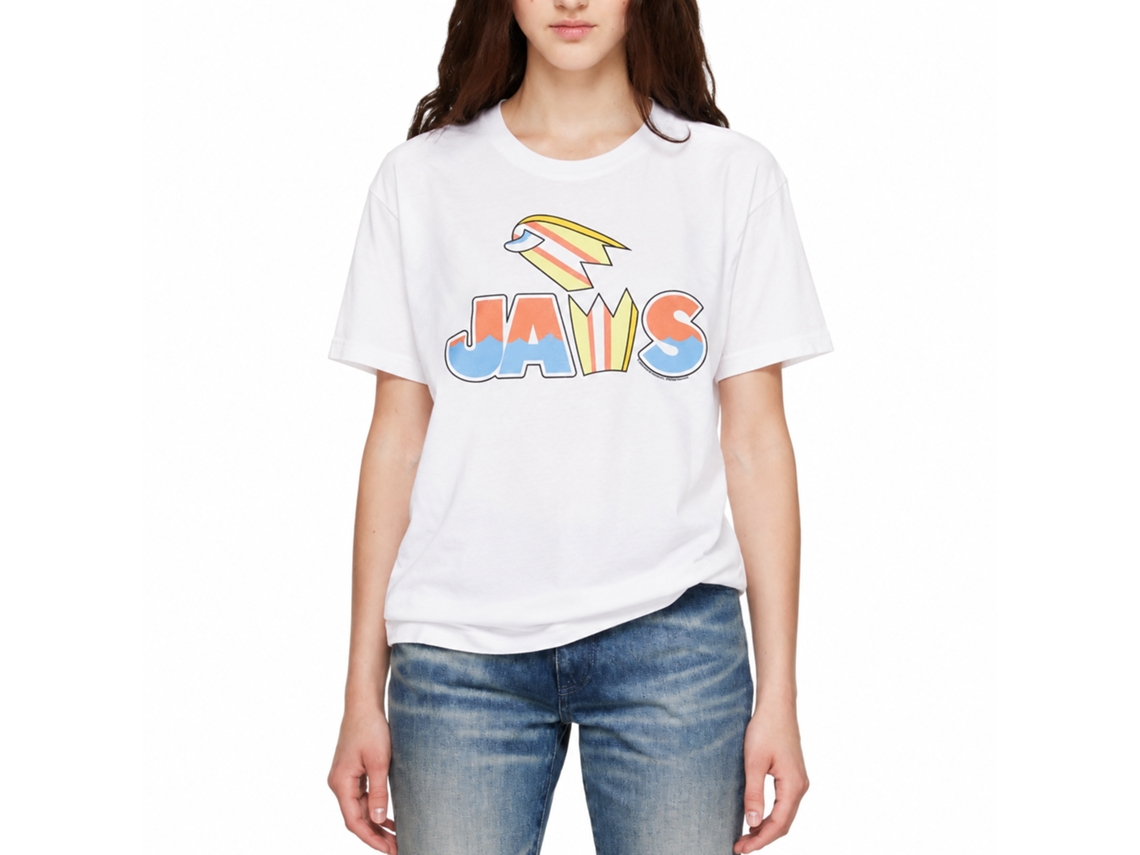 Rockinstone Jaws Movie Broken Surfboard White Adult T-shirt Size:s