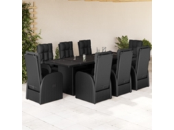 Vidaxl 9 Pcs Conjunto De Jantar P/ Jardim C/ Almofadões Vime Pe Preto