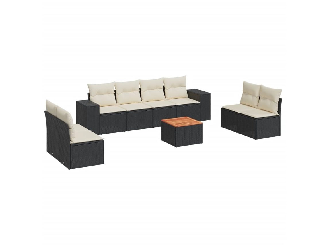Conjunto de 9 Sofás para Jardim com Almofadões Vime Pe Preto MAISON EXCLUSIVE (9 pcs)