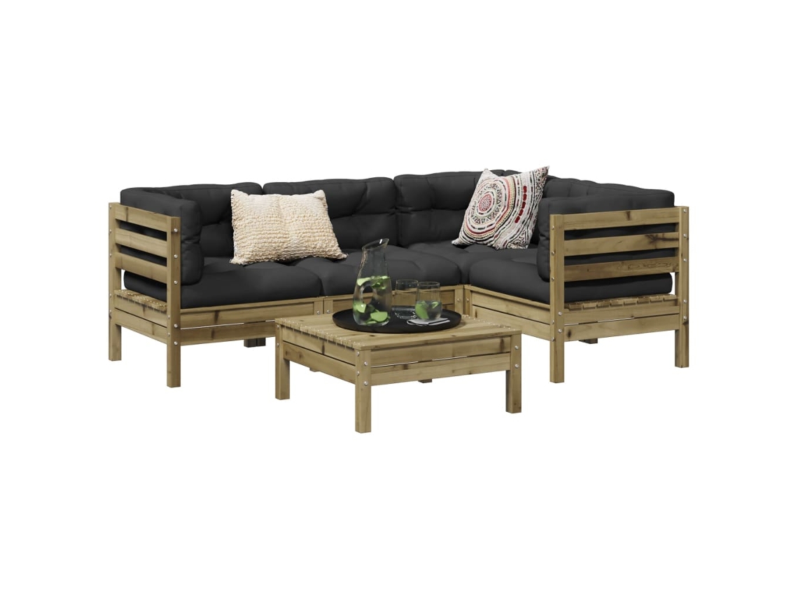 Vidaxl 5 Pcs Conjunto Sofás De Jardim C/ Almofadões Pinho Impregnado