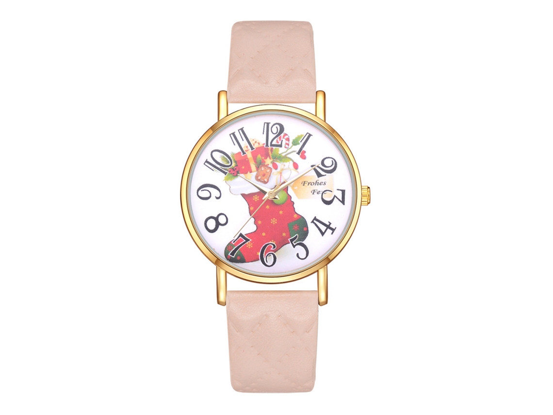 Relógio de Pulso Feminino de Quartzo Fashion com Cinta de Couro Pu Bege para Natal