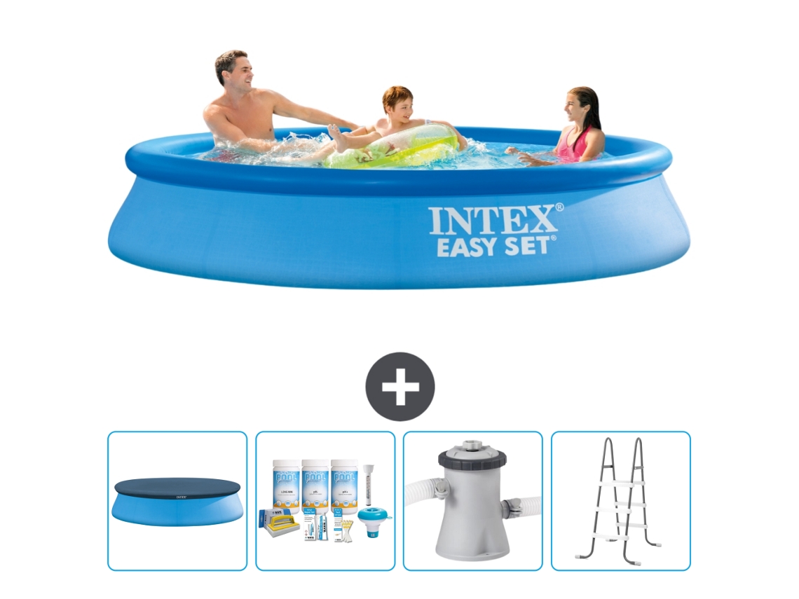 Piscina Inflável Redonda INTEX Easy Set 305 X 61 Cm Azul Incluída Cobrir Pacote de Manutenção Bomba de Filtro de Piscina Escada