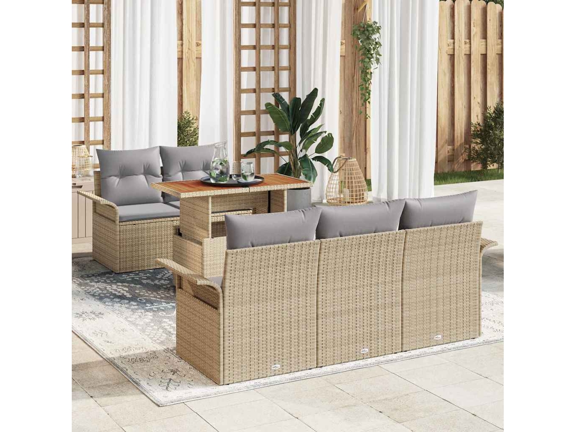Vidaxl Conjunto De Sofá De Jardim 6 Unid. Bege E Cinza Claro Vime Pe