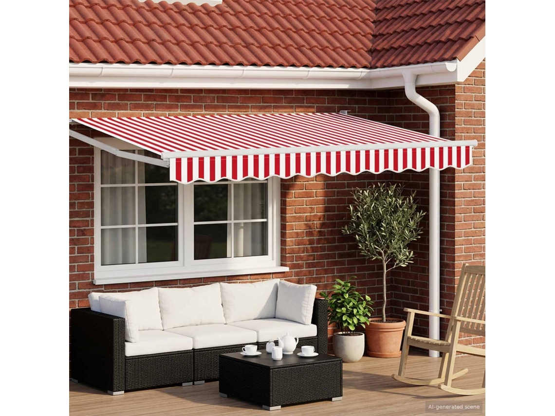 Vidaxl Toldo Retrátil Vermelho E Branco 2,5 X 2 M Poliéster E Metal