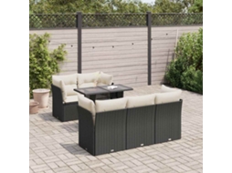 Vidaxl 6 Pcs Conjunto Sofás De Jardim C/ Almofadões Vime Pe Preto