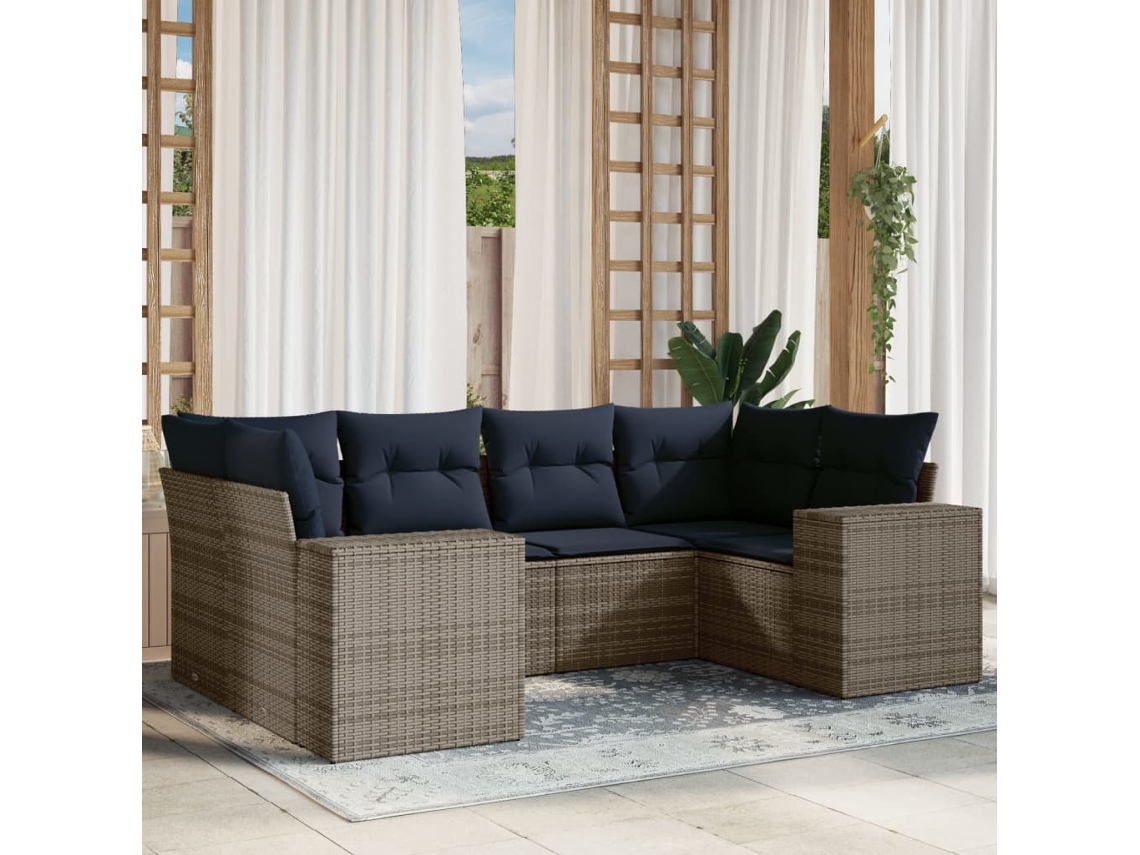 Conjunto de Sofá de Jardim com 10 Peças e Almofadas em Rattan Sintético Cinza VIDAXL