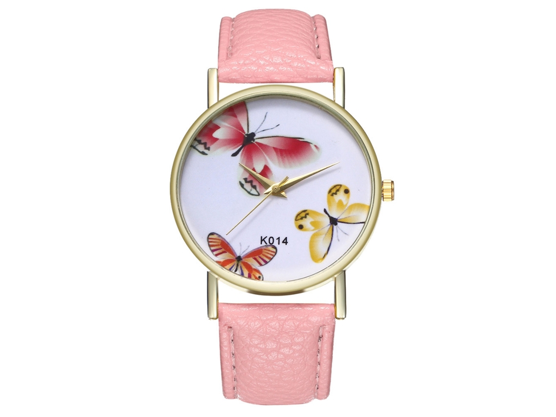 Reloj Analógico De Cuarzo Para Hombre Con Correa De Cuero Pu Patrón Simple (rosa)