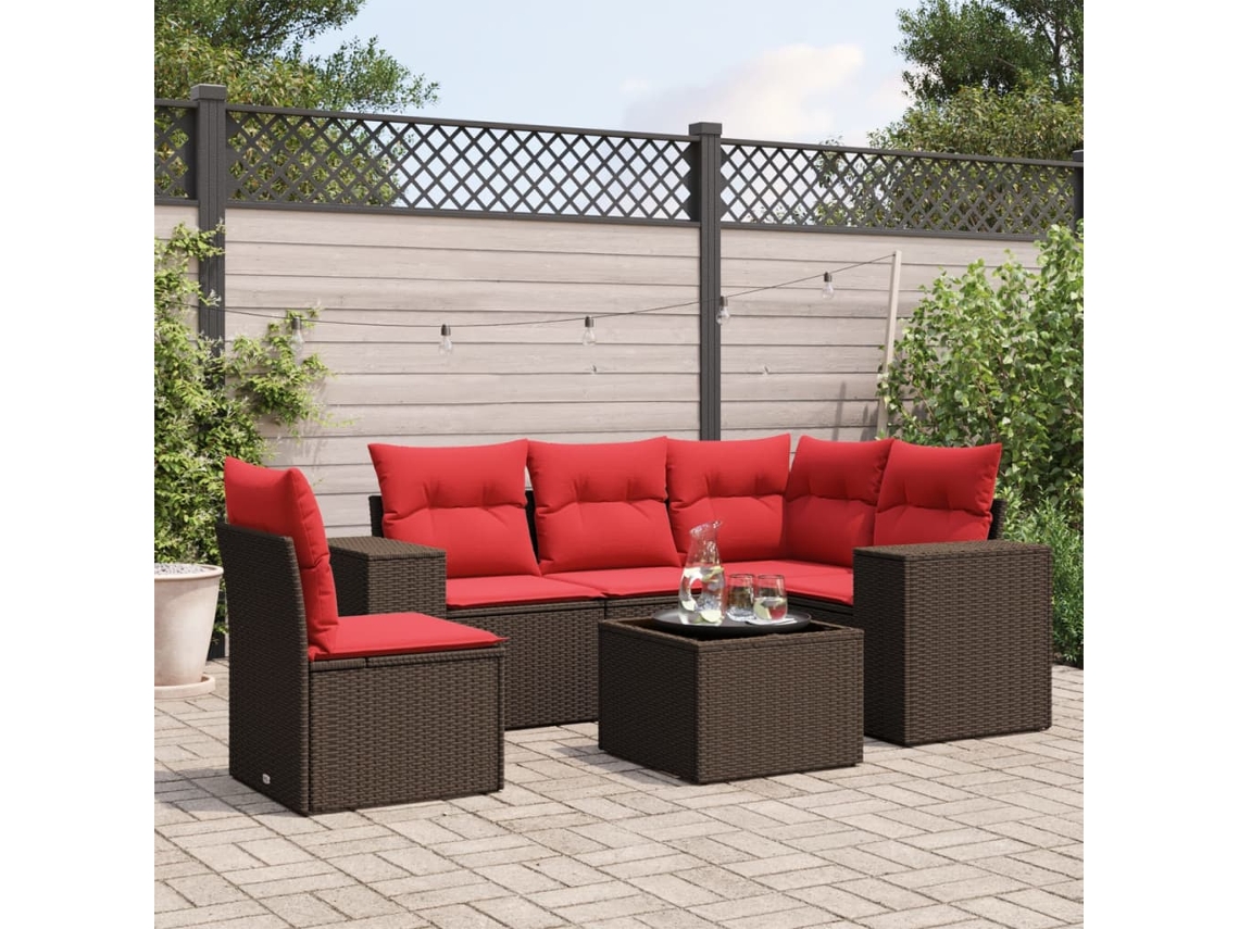 Vidaxl Conjunto De Sofá De Jardim Com 6 Peças E Almofadas Em Rattan Sintético Marrom